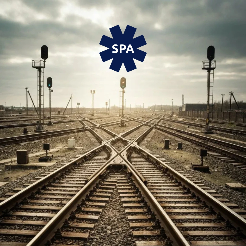 Railway switch point with Switch Point Advisory logo - symbolizing career crossroads and strategic decision-making